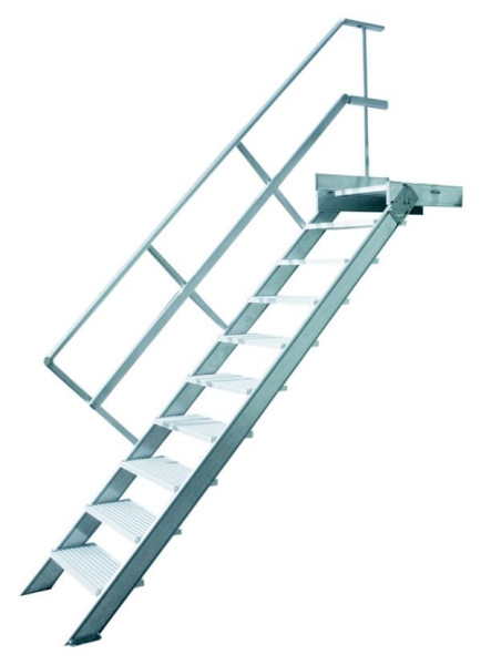 HYMER Treppe stationär mit Podest, Treppenneigung 45°, Stufenbreite 600 mm, 10 Stufen, Standhöhe 2,10 m, 22210610
