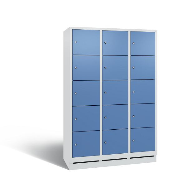 C+P Schließfachschrank Evolo, 15 Fächer, H1800xB1200xT500 mm, Grau/Fernblau, 48020-325 S10244