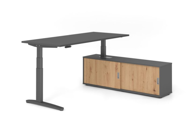 Hammerbacher Schreibtisch XBHM19, 180x80cm, Platte: Graphit, 25mm dick, C-Fuß Gestell Graphit, Höhe: 65 - 129 cm, Ahorn, SB/G/G/G/R, VXBHM19SB/G/G/G/R