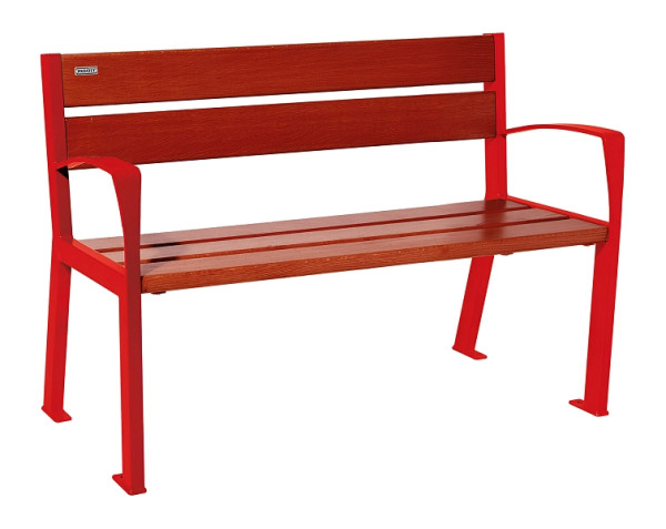 Procity Sitzbank Silaos 5 Holzlatten, 1200 mm, Mit Armlehne, Holz & Stahl, Mahagoni/RAL 3020, 209511.3020.ACAJ