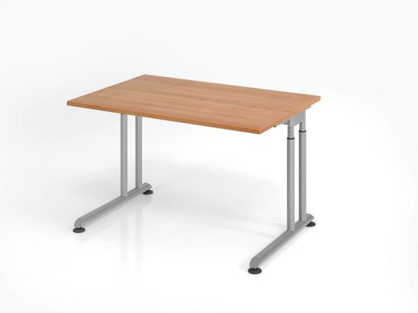 Hammerbacher Schreibtisch ZS12, 120 x 80 cm, Platte: Nussbaum, 25 mm dick, ABS-Dickkante, Rechteckform, Silber, VZS12/N/S