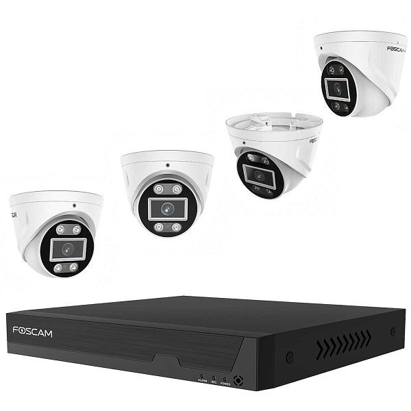 FOSCAM FN9108E-T4-2T 8-Kanal 3K 5 MP PoE Komplettset für die Videoüberwachung mit 4 Überwachungskameras, fs9t42