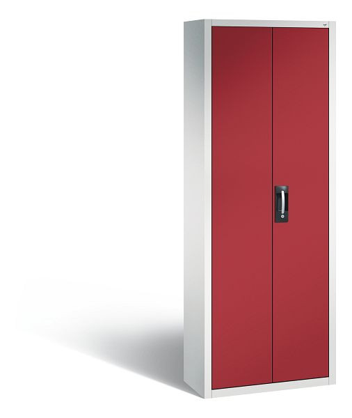 C+P Magazinschrank Serie 13, H1980xB700xT300mm, Farbe: Lichtgrau / Rubinrot, Muldengriff, 133113A22 S10005