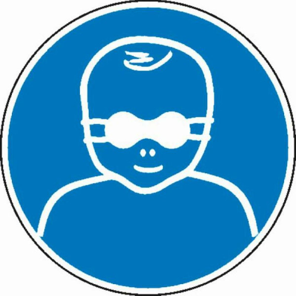 Stein HGS Gebotsschild, Kleinkinder durch weitgehend lichtundurchlässige Augenabschirmung schützen, 21.0379