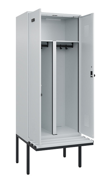 C+P PSA Doppel-Spind Evolo PLUS, Bank, 2 Abteile, 2120x800x815mm, 7035/7035, Drehriegel, Material Sitzfläche Kunststoff, 0490427-22P S10067