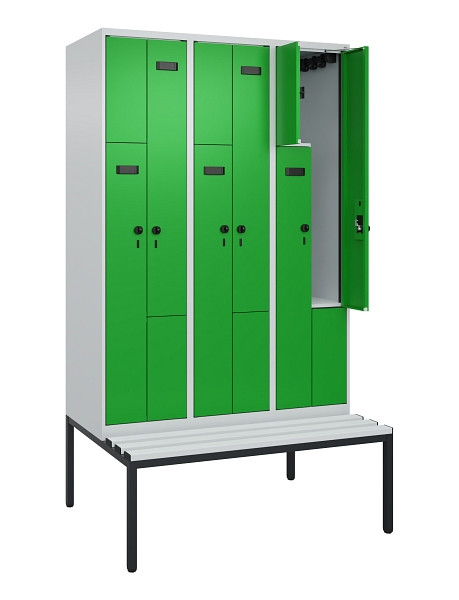 C+P Z-Spind Evolo PLUS, Bank, 6 Fächer, 2120x1200x815mm, 7035/6037, Drehriegel, Sitzfläche Kunststoff, Sitzbank, 0490537-326 S10065