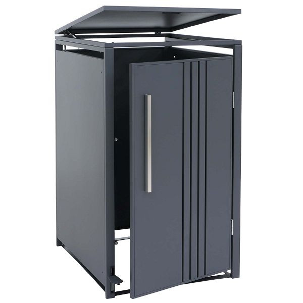 Mendler 1er-Mülltonnenverkleidung HWC-Q76, Mülltonnenbox Mülltonnenhaus, Deckel Fußpedal Metall 116x68x89cm 35kg, anthrazit, 166580+166581