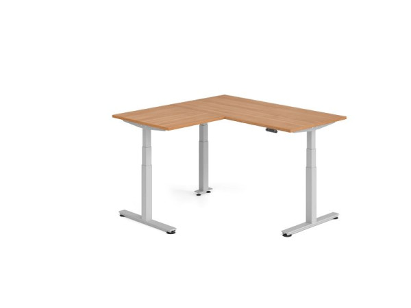 Hammerbacher Sitz-Steh-Winkeltisch 160x160cm Nussbaum/Silber, VXDSMW1608/N/S