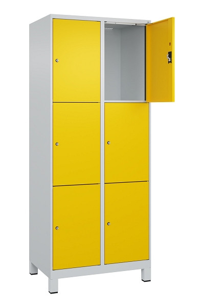 C+P Schließfachschrank Evolo PLUS, mit Füßen, 6 Fächer, 1950x800x500mm, 7035/10, Frontfarbe RAL 1023 Verkehrsgelb, 049010-223 S10001