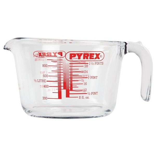 Pyrex Messbecher 1L, geschirrspülergeeignet, Kanne muss nicht gedreht werden, kleine Mess- und Ausgießaufgaben, P587
