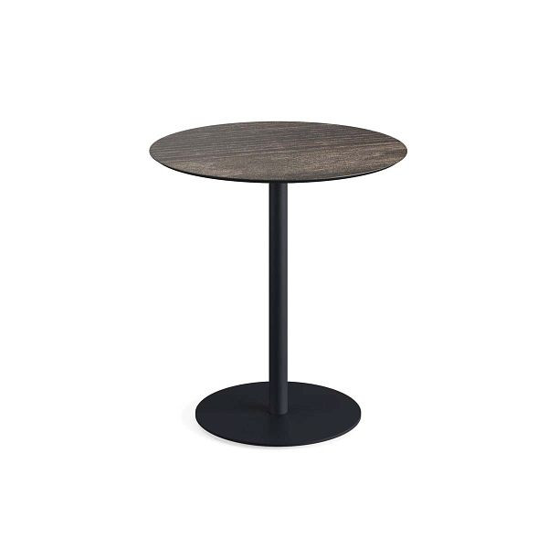 Feros Urban Terrassentisch Schwarz gestell + Riverwashed Wood HPL Ø70 cm, 130011470