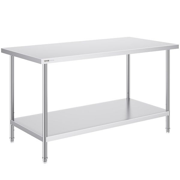 VEVOR Arbeits- und Zubereitungstisch Edelstahl Arbeitstisch 762x1524mm Zweilagig, CFBXGGZTLCWJ4M8YMV0