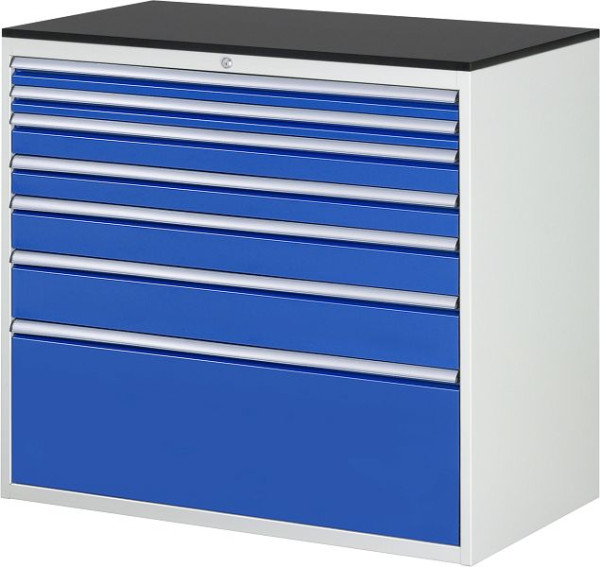 RAU Schubladenschrank Serie 7000, B1145xT650xH1030mm, Schubladen: 2xH60, 2xH90, H120, H150, H360mm, Arbeitsplatte melaminharzbeschichtet, 03-XXL7.9A-M.11