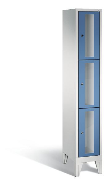 C+P Schließfachschrank Classic, 3 Fächer, H1850xB320xT500 mm, Grau/Fernblau, 8010A103 S10020