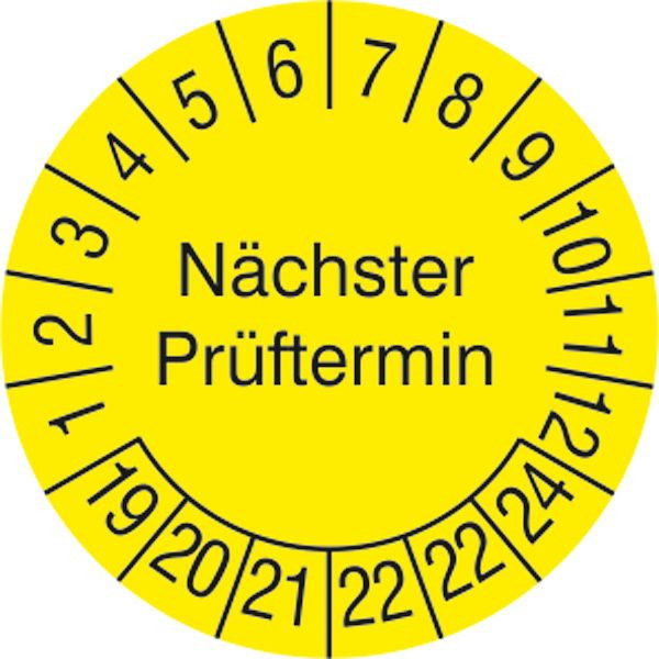 SafetyMarking Prüfplakette, Nächster Prüftermin, Prüfzeitraum: 19-24, Ø 2,5 cm, Folie, selbstklebend, VE: 15 Stück/Bogen, 30.3727-19-24