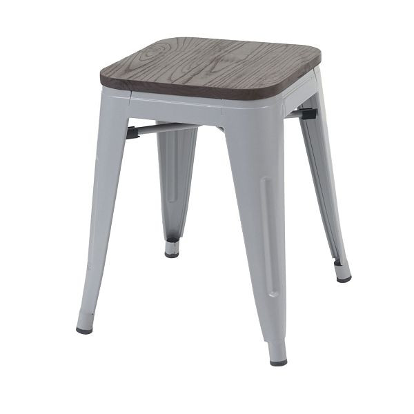 Mendler Hocker HWC-A73 inkl. Holz-Sitzfläche, Metallhocker Sitzhocker, Metall Industriedesign stapelbar, grau, 74909