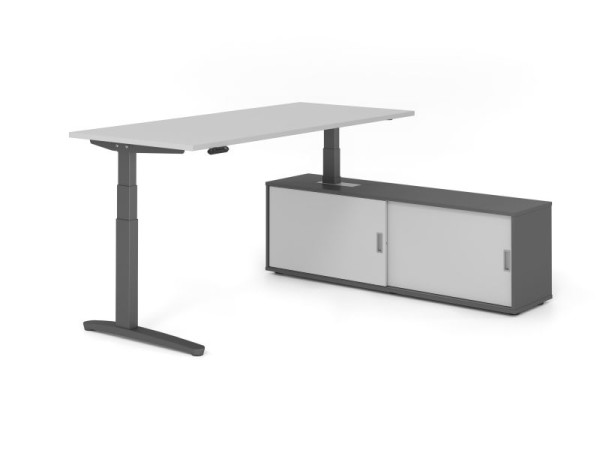 Hammerbacher Schreibtisch XBHM19, 180x80cm, Platte: Grau, 25mm dick, C-Fuß Gestell Graphit, Höhe: 65 - 129 cm, Ahorn, SB/5/G/G/5, VXBHM19SB/5/G/G/5