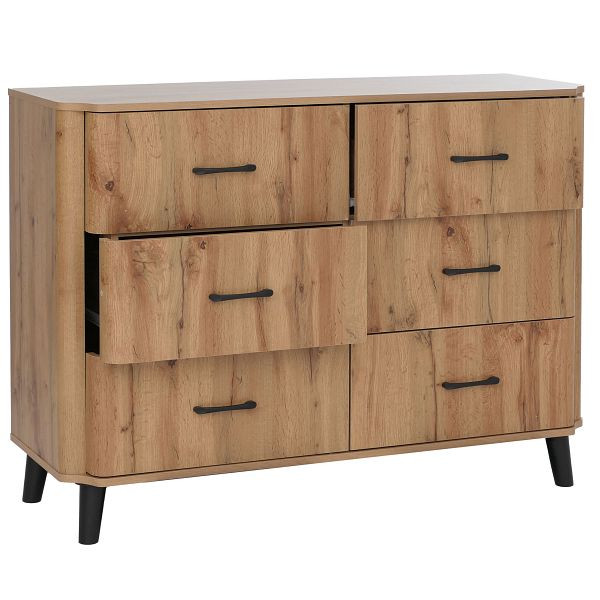 Mendler Kommode HWC-P42, Sideboard Schrank Anrichte, 6 Schubladen 86x120x40cm, Wotan-Eiche-Optik, 139773+139774