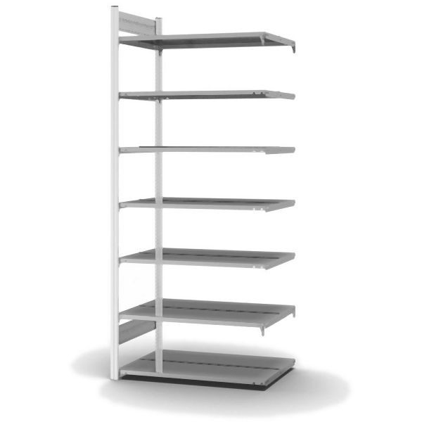hofe Anbauregal, zerlegt, 7 Böden 2350 x 600 x 1000 mm, verzinkt Stützprofile - Verkehrsweiß/RAL 9016, HWA23610DA
