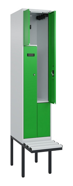 C+P Z-Spind Evolo PLUS, Bank, 2 Fächer, 2120x400x815mm, 7035/6037, Zylinderschloss, Material Sitzfläche Kunststoff, 0490437-122 S10092
