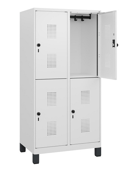 C+P Doppelstöckiger Spind Evolo PLUS, Füße, 4 Fächer, 1630x800x500mm, 9016/9016, Drehriegel, 0493105-22 S10023