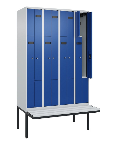 C+P Z-Spind Evolo PLUS, Bank, 8 Fächer, 2120x1200x815mm, 7035/5010, Zylinderschloss, Material Sitzfläche Kunststoff, 0490437-408 S10086
