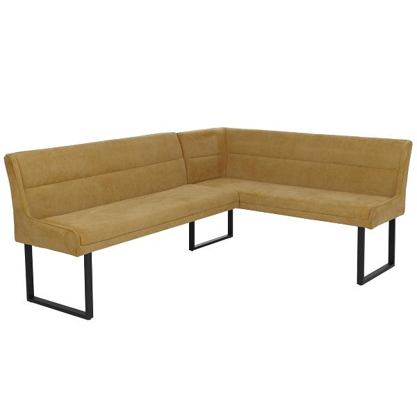 Mendler Eckbank HWC-O81, Esszimmerbank Bank, Öko-Tex (310g/m²) Chenille Stoff/Textil Metall 210x159cm, senfgelb, 153514