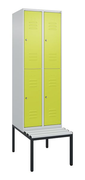 C+P Doppelstöckiger Spind Classic PLUS, 2 Abteile, 2120x600x815mm, 7035/0024, Zylinderschlösser, mit untergebauter Sitzbank, 0803507-20 S10025