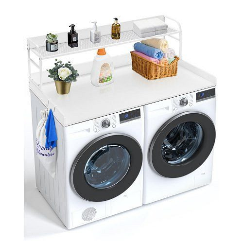VEVOR Waschmaschinen-Arbeitsplatte mit 2-stufigem Regal, Anti-Rutsch-Pads, wasserabweisend, weiß (1370x700x419mm), XYTM54INCHBSYQ6H4V0