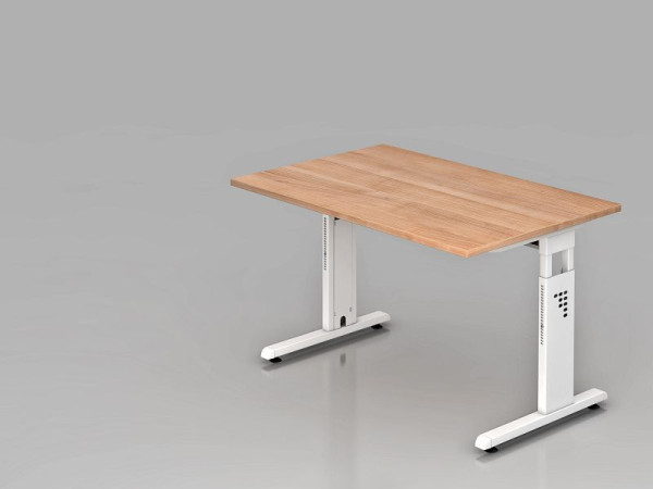 Hammerbacher Schreibtisch C-Fuß 120x80cm Nussbaum/Weiß, Arbeitshöhe 65-85 cm, VOS12/N/W