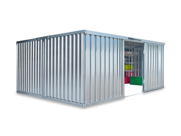 FLADAFI Materialcontainer-, Kombination MC 1540, verzinkt, zerlegt, ohne Boden, 5.080 x 4.340 x 2.115 mm, Einflügeltür auf der 5 m Seite, F15430101