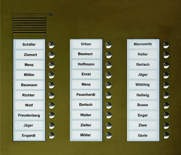 TCS Audio Außenstation Serie PUK 30 Klingeltasten (rechtsbündig), 3-spaltig, UP bronze, PUK30/3-EB