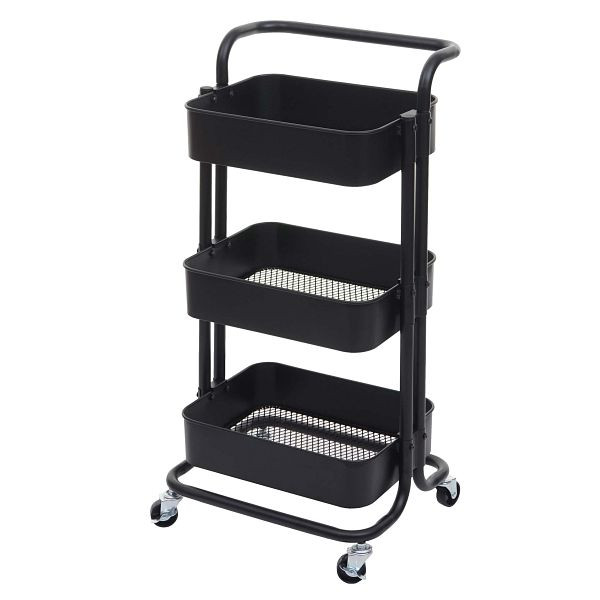 Mendler Servierwagen HWC-C64, Küchenwagen Barwagen Teewagen Transportwagen Rollwagen, schwarz mit Griff, 68209