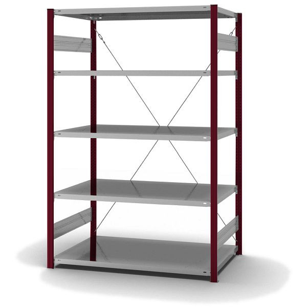 hofe Fachboden-Grundregal, 2000x800x1300 mm, 5 Fachebenen, verzinkt / RAL 3004, 190 kg Fachlast, 1600 kg Feldlast, einseitige Bedienung, HRG208013XL