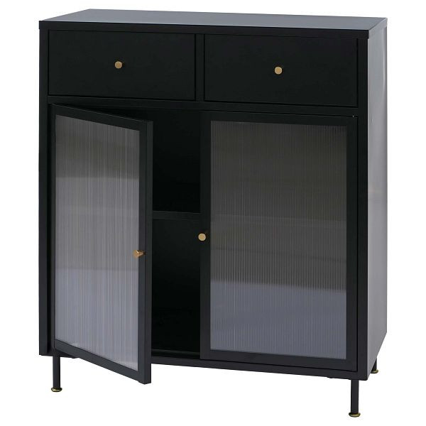 Mendler Kommode HWC-O87, Schrank Sideboard Highboard, Staufächer Schubladen Industrial Metall Schilfglas 96x80x40cm, schwarz, 139443+139444