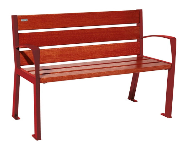 Procity Sitzbank Silaos 6 Holzlatten, 1200 mm, Mit Armlehne, Holz & Stahl, Mahagoni/RAL 3004, 209611.3004.ACAJ