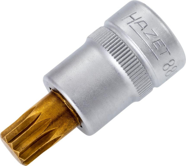 Hazet Schraubendreher-Steckschlüsseleinsatz, Vierkant hohl 10 mm, Innen Vielzahn Profil XZN, M10, Kurze Ausführung Mit Rändelung, 8808-10