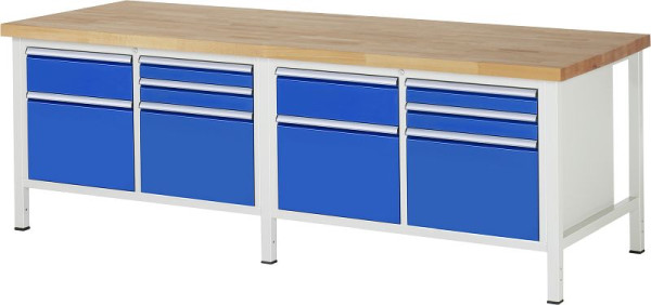RAU Werkbank Serie 8000 - Gestell-Bauweise (Schweißgestell), 2 Doppel-Unterbau-Container (5x Schublade), 2500x840x900 mm, 03-8472A2-259B4S.11