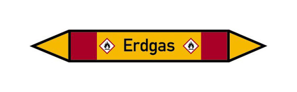 Schilder Klar Rohrleitungskennzeichen Erdgas, 100x15 mm Folie selbstklebend, 101549/30