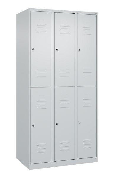 C+P Doppelstöckiger Spind Classic PLUS, 3 Abteile, 1850x900x500mm, 7035/7035, Zylinderschlösser, 080300-30 S10032