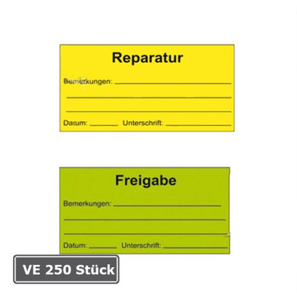 Stein HGS Qualitätssicherungs-Etiketten für Bemerkungen, auf Rolle, Reparatur / gelb, 32.3517-01