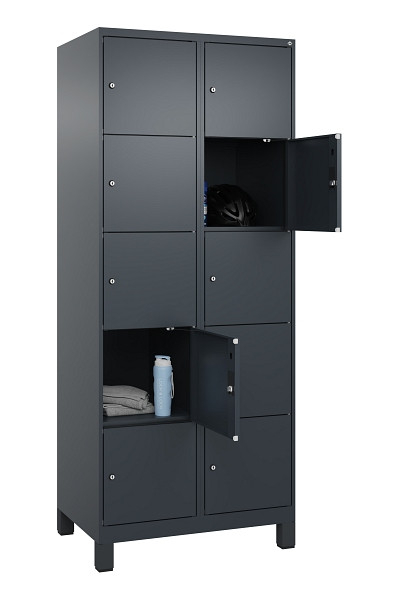 C+P Schließfachschrank Evolo PLUS, mit Füßen, 10 Fächer, 1950x800x500mm, 7016/7, Frontfarbe RAL 7016 Anthrazitgrau, 049010-225 S10016