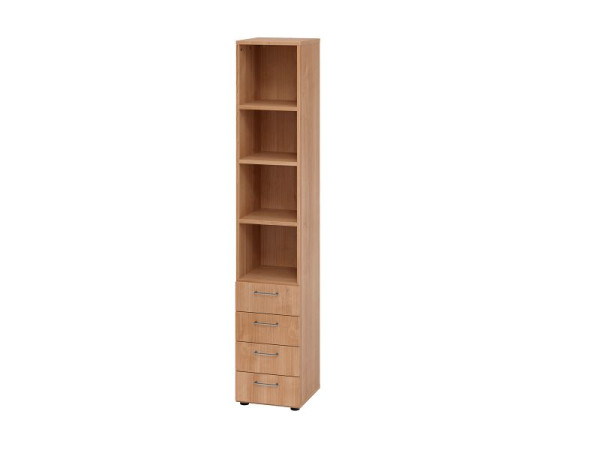 Hammerbacher Kombischrank 6OH, 4 Schübe, BS Nussbaum/Nussbaum, 40 x 41,7 x 215,6 cm, 4 Schubkästen, Metallgriff, V964S4/N/N/BS