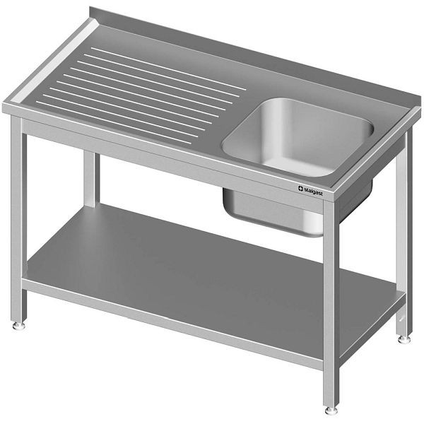 Stalgast Spültisch mit Grundboden 1300x600x850 mm, mit einem Becken rechts, mit Aufkantung, verschweißt, VST13621RA