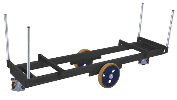 VARIOfit Langmaterialwagen mit 4 Rungen, Ladefläche: 2.500 x 615 mm, RAL 7016 anthrazitgrau, Radsatz:Bereifung aus Polyurethan, sw-2501/AG