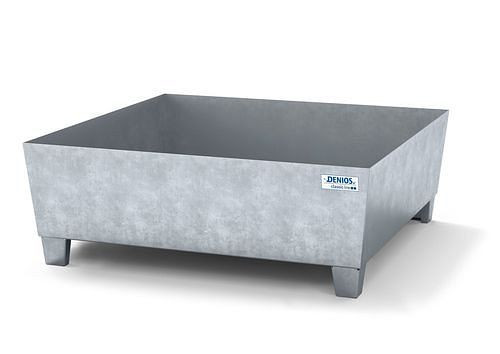 DENIOS Auffangwanne classic-line für 2 Fässer, Stahl verzinkt, Füße, ohne Gitterrost, H 430 mm, 259325