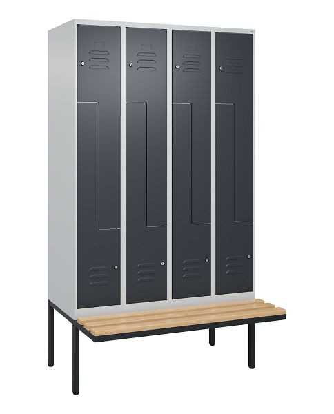 C+P Z-Spind Classic PLUS, Bank, 8 Abteile, 2120x1200x815mm, 7035/7016, Zylinderschlösser, Buche-Sitzleisten, 0800437-408 S10023