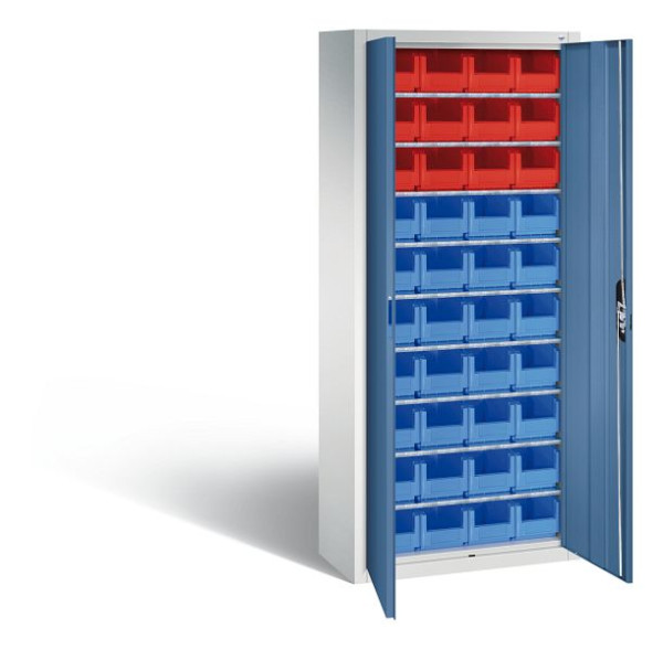 C+P Magazinschrank Serie 13, H1690xB700xT300mm, Farbe: Lichtgrau / Fernblau, Muldengriff, 133413-28 S10041