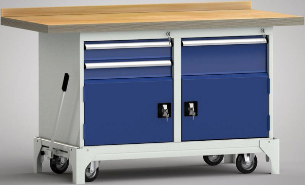 KLW Fahrbare Profi-Werkbank - 1500 x 700 x 871 mm L x B x H, links 2x100EA/Tür, rechts 200EA/Türe, WP782N-1500M45-E0013