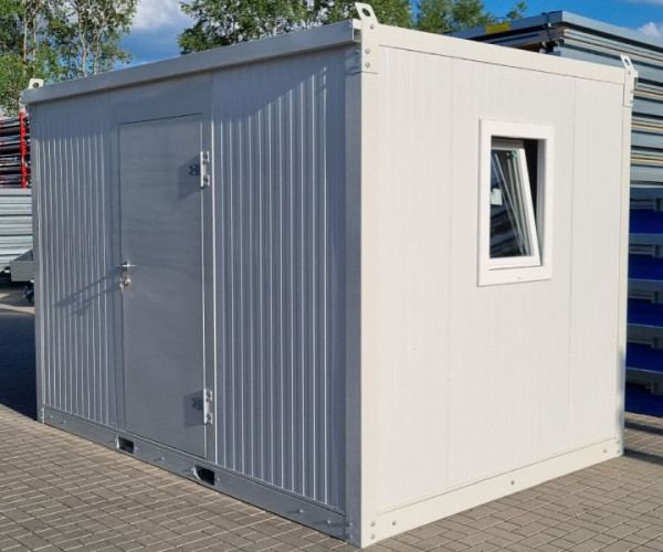 LagerContainerXXL 3m Isolierter Bürocontainer mit Kranösen und Staplerführung (montierte Anlieferung), Grau-Weiß RAL 9002, A8223